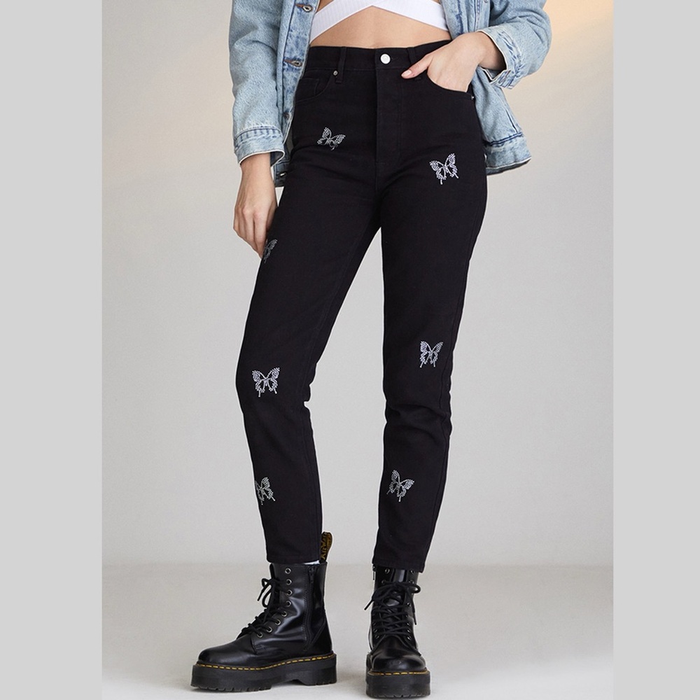 NWT PacSun Butterfly Ultra High Slim Black Denim Jeans Womens Size 23 Whimsigoth